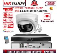 Hikvision AI 4POE 4CH NVR System Dual Lens 180°VIEW MIC&Speaker 8MP 4K IP Camera