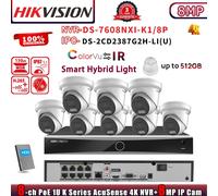 HIKVISION AI Acusense 8POE 8CH NVR System DS-7608NXI-K1/8P ColorVu 8MP IP Camera