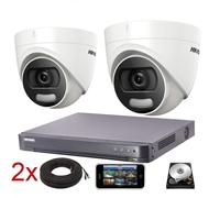 Hikvision CCTV System 4K DVR 5MP ColorVu Dome Camera IP67 20M UK - DS-7204HUHI-K1 - DS-2CE72HFT-F28 (2 Cameras, No HDD)