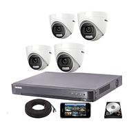 Hikvision CCTV System 4K DVR 5MP ColorVu Dome Camera IP67 20M UK - DS-7204HUHI-K1 - DS-2CE72HFT-F28 (4 Cameras, HDD 2TB)