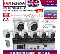 Hikvision DS-2CD2387G3-LIS2UY/SL 8MP 4K IP Camera+DS-7608NI-Q1/8P NVR System Lot