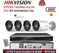 Hikvision DS-7604NXI-K1/4P 4CH NVR Set Acusense 8MP 4K IP Camera DS-2CD2083G2-IU