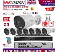 Hikvision DS-7608NXI-K2/8P NVR DS-2CD2087G3-LI2UY ColorVu3.0 4K Camera 2 Mic Lot