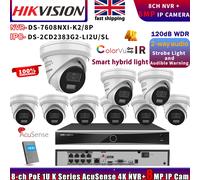 Hikvision DS-7608NXI-K2/8P NVR+DS-2CD2383G2-LI2U/SL ColorVU 4K 8MP IP Camera Lot
