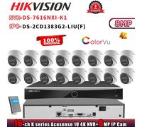 HIKVISION DS-7616NXI-K1 Acusense 16CH NVR Set NO POE ColorVu IR 8MP 4K IP Camera