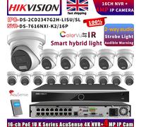Hikvision DS-7616NXI-K2/16P NVR 4MP ColorVu DS-2CD2347G2H-LISU/SL IP Camera Lot