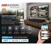 HIKVISION HILOOK 16 CHANNEL 8 MP CCTV RECORDER NVR POE 2 HDD SLOTS PLUG PLAY