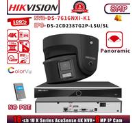 Hikvision NO POE 16CH NVR Systems Acusense ColorVu Panoramic 8MP IP Camera Black