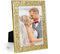 HIKWADERY 4x6 Picture Frame Glitter, Gold Bling 4 by 6 Photo Frames with HD Real Glass, for Wall or Tabletop Display, Family Friends Wedding Christmas Day Gift (4 x 6, Gold)