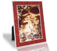 HIKWADERY 4x6 Picture Frame Glitter, Red Bling 4 by 6 Photo Frames with HD Real Glass, for Wall or Tabletop Display, Family Friends Wedding Father's Day Gift (4 x 6, Red)