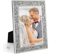 HIKWADERY 4x6 Picture Frame Glitter, Silver Bling 4 by 6 Photo Frames with HD Real Glass, for Wall or Tabletop Display, Family Friends Wedding Mother's Day Gift (4 x 6, Silver)