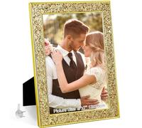 HIKWADERY 5x7 Picture Frame Glitter, Gold Bling 5 by 7 Photo Frames with HD Real Glass, for Wall or Tabletop Display, Family Friends Wedding Mother's Day Gift (5 x 7, Gold)