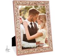 HIKWADERY 5x7 Picture Frame Glitter, Rose Gold Bling 5 by 7 Photo Frames with HD Real Glass, for Wall or Tabletop Display, Family Friends Wedding Mother's Day Gift (5 x 7, Rose Gold)