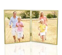 HIKWADERY 8x10 Picture Frame Double Hinged Folding, Elegant Thin Edge Metal Real Glass 8 by 10 Photo Frames, for Tabletop and Wall Display, Holiday Gift Home Decorative (8 x 10, Gold)