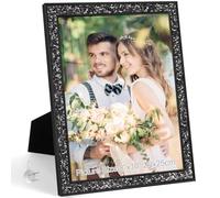 HIKWADERY 8x10 Picture Frame Glitter, Black Bling 8 by 10 Photo Frames with HD Real Glass, for Wall or Tabletop Display, Family Friends Wedding Mother's Day Gift (8 x 10, Black)