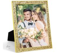 HIKWADERY 8x10 Picture Frame Glitter, Gold Bling 8 by 10 Photo Frames with HD Real Glass, for Wall or Tabletop Display, Family Friends Wedding Mother's Day Gift (8 x 10, Gold)