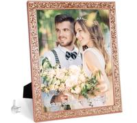 HIKWADERY 8x10 Picture Frame Glitter, Rose Gold Bling 8 by 10 Photo Frames with HD Real Glass, for Wall or Tabletop Display, Family Friends Wedding Father's Day Gift (8 x 10, Rose Gold)