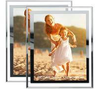 HIKWADERY 8x10 Picture Frames Silver - Set of 2, HD Real Glass 8 by 10 Photo Frame Mirrored Edge for Tabletop Display,Wedding Birthday Christmas Day Gifts (8 x 10, Silver)