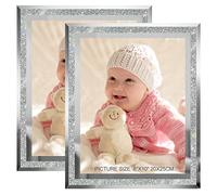 HIKWADERY 8x10 Picture Frames Silver - Set of 2, Sparkle Real Glass 8 by 10 Photo Frame Mirrored Edge Great Gift, for Tabletop Display, Wedding Birthday Father's Day Gifts (8 x 10, Glitter Silver)