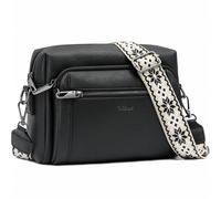 HILAEX Women's Crossbody Bag Leather Shoulder Handbags with Wide Strap Small Anti-thief Purse, Black+gunmetal Zipper