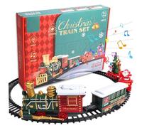 Hilai 14Pcs Electric Train Set for Kids Light & Sounds Simulated Christmas Train with 4 Carriages Classical Christmas Sets with Tracks for Boys & Girls