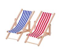 Hilai 2Pcs Mini Beach Chair 1:12 Mini Dollhouse Accessories Blue/White Fabric Seat DIY Dollhouse Miniature Accessories