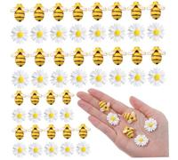 Hilai 50Pcs Bee Cake Decorations, Mini Cute Resin Bees with Flowers, Daisy Cake Decorations for DIY Wreath, Cupcake Decor, Garden Tools