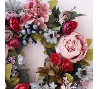 Hilai Artificial Flower, Flower Wreath Peony Garland Artificial Peony Hanging Leaves Vine Silk Front Door Wall Christmas