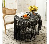 Hilai Black Lace Tablecloth Embroidered Elegant Floral Patterns Table Cloth Round Overlay Table Cover for Wedding Party Holiday Long Dinner Home Decor Round 150 Tablecloths