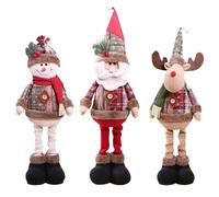 Hilai Christmas Decoration, Christmas Standing Figures with Retractable Legs 3PCS Cute Xmas Santa Snowman Reindeer Christmas Standing Dolls Table for Home Xmas Gift