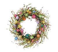 Hilai Easter Wreath, Colored Egg & Mixed Twigs Spring Wreath with Flowers & Berry Pips, Artificial, 45cm