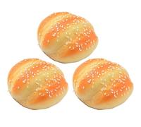 Hilai fidget toys for kids, Bread 3Pcs 3x2.8x1.4 Inch Realistic Yellow Color PU Artificial Bread Sprinkled with White Sesame Seed for Display, Photo Prop, Pretend Play