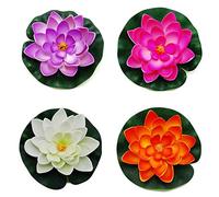 Hilai Floating Pond Decor Water Lily/Lotus Foam Flower, Large (Set of 4)