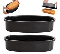Hilai Pullman Loaf Pan, 2Pcs Baking Pan 9'' Oval Cake Pan Non-Stick Cheesecake Pan Baking Mold,Carbon Steel Oval Shaped Bread Loaf Pan Bakeware for Home Kitchen Oven Black