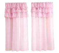 Hilai Short Curtain Set of 2, Multi-layered Ruffle Valance Light Filtering