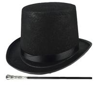 Hilai Top Hat Costume 2Pcs/Set Halloween Top Hat ＆ 31.5 Inch Black Cane 1920s Mens Accessories for Men Women Magic Performance, Cosplay, Dance, Xmas Tree