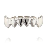 Hilai Vampire Grillz Set Grillz For Men Stylish Silver Metal Fangs Unisex Halloween & Cosplay Accessory Silver, 18k gold plated vampire dracula teeth single fangs and 6 bottom