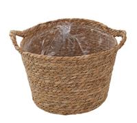 Hilai Wicker Blanket Basket, Decorative Round Seagrass Basket with Woven Handles, Planter Pot for Living Room, Floor Standing Storage, Balcony Garden Decoration, Large