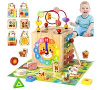 Hilai Wooden Activity Cube Toys 1 Set 6 in 1 Multi-functional Baby Activity Cube Educational & Learning Sensory Kids Toys for Holiday Birthday