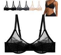 Hilaine Minimiser Bra, Breast Bra - Enchante, Mermaid Lace Bras (34DDD(F),Black)