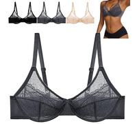 Hilaine Minimiser Bra, Breast Bra - Enchante, Mermaid Lace Bras (38D,Gery)