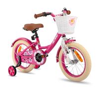 Hiland 14 Inch Girls Bike, Pink Kids Bike for Boy and Girl with Stabilisers Basket Bell