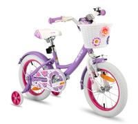 Hiland 14 Inch Kids Bike, Bicycle for Girls 4 5 6 years, Purple Girls Bike with Basket Training Wheels
