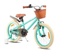 Hiland 18 Inch Kids Bike with Training Wheels, Green Girls' Bike, Handbrake and Coaster Brake, Kids Bike for Girls 6 7 8 9 Years with Basket