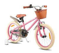 Hiland 18 Inch Kids Bike with Training Wheels, Pink Girls' Bike, Handbrake and Coaster Brake, Kids Bike for Girls 6 7 8 9 Years with Basket