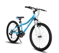 Hiland 24 Inch Kids Bike, 7 Speed Kids Blue Mountain Bike, Youth Mountain Bicycle with Suspension Fork V-brake, MTB for Boys Girls