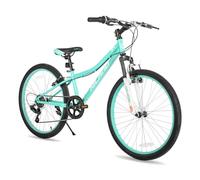 HILAND 24 Inch Kids Mountain Bike, 7 Speed MTB Bike for Boys Girls, Kids Mountain Bicycle with Suspension Fork V-brakes, Mint Green