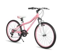 Hiland 24 Inch Kids Mountain Bike, 7 Speed Youth MTB Bike, Kids Boys Girls Mountain Bicycle with Suspension Fork V-brakes, Pink