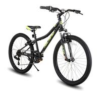 Hiland Mountain Bike 24 Inch, 7 Speed Boys Girls Mountain Bicycle with Suspension Fork V-brakes, 24 Inch MTB Mountian Bike for Kids, Black