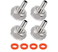 Hilangsan Keg Coupler Barb Connector 5/16'' Beer Barb G5/8 Thread Hex Nut Beer Keg Coupler Fitting with Sealing Gasket Washer Chrome-Plated Brass Beer Line Connector (4 Pack)